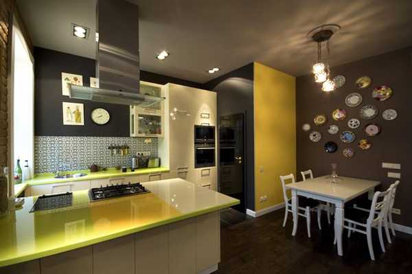 современная кухня в желтем цвете