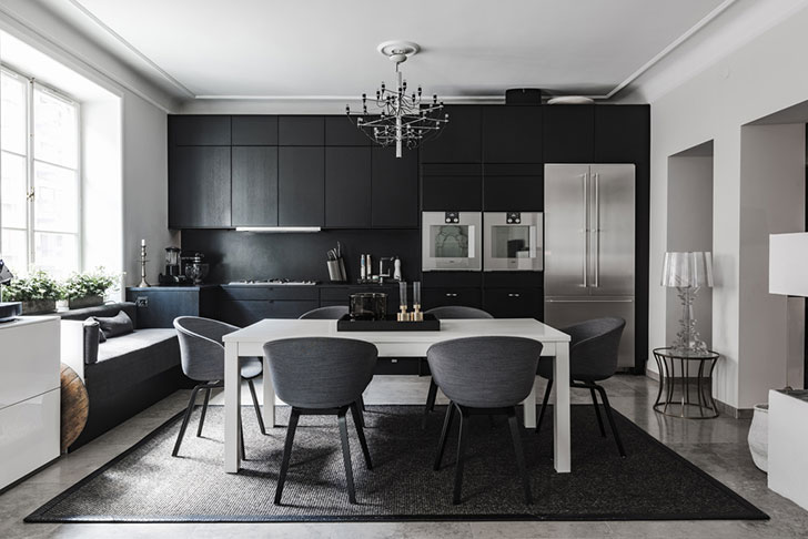 Элегантная черно-белая квартира в Швеции (96 кв. м)