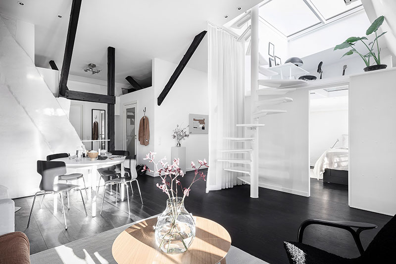 Small White Apartment With Roof Access In Stockholm 59 Sqm