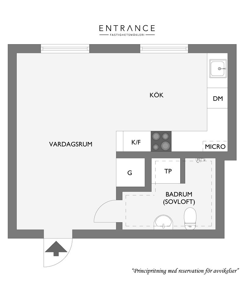 Очень компактная квартира с антресольной спальней в Швеции (26 кв. м)