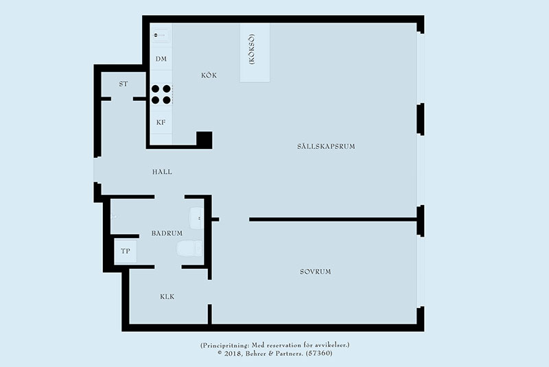 Удобное зонирование открытого пространства в скандинавской квартире (68 кв. м)