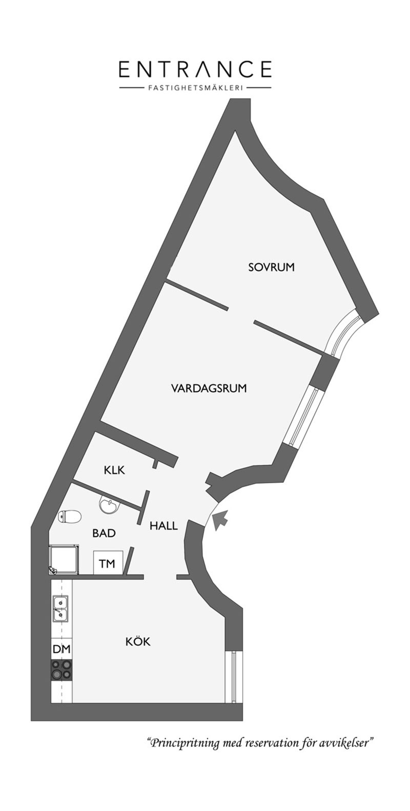 Скандинавская квартира с темными обоями и сложной планировкой (62 кв. м)
