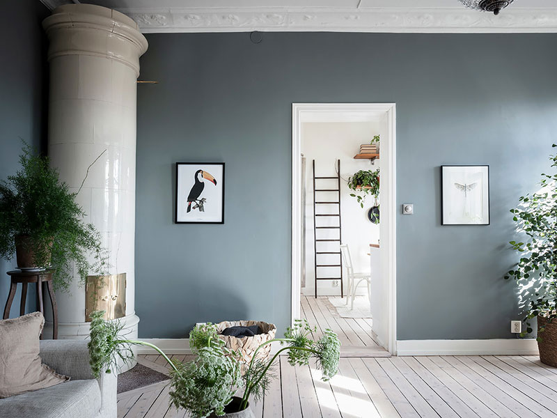 интерьер квартиры с голубыми стенами фото