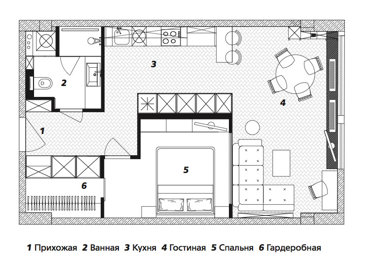 Класс! Небольшая квартира с индустриальным характером и 4-метровыми потолками в Москве (52 кв. м)