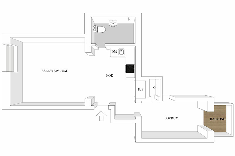 Класс! Маленькая белая квартира с отдельной спальней в Мальме (38 кв. м)