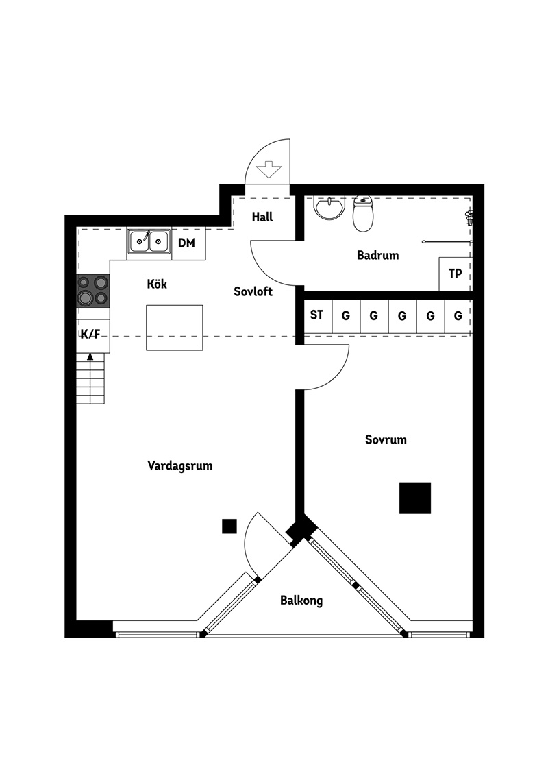 Маленькая белая квартира с оранжевым диваном и антресолью (49 кв. м)