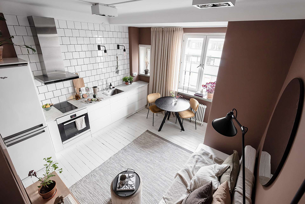 Класс! Всё та же маленькая квартира в Швеции, но уже в другой цветовой гамме (21 кв. м)