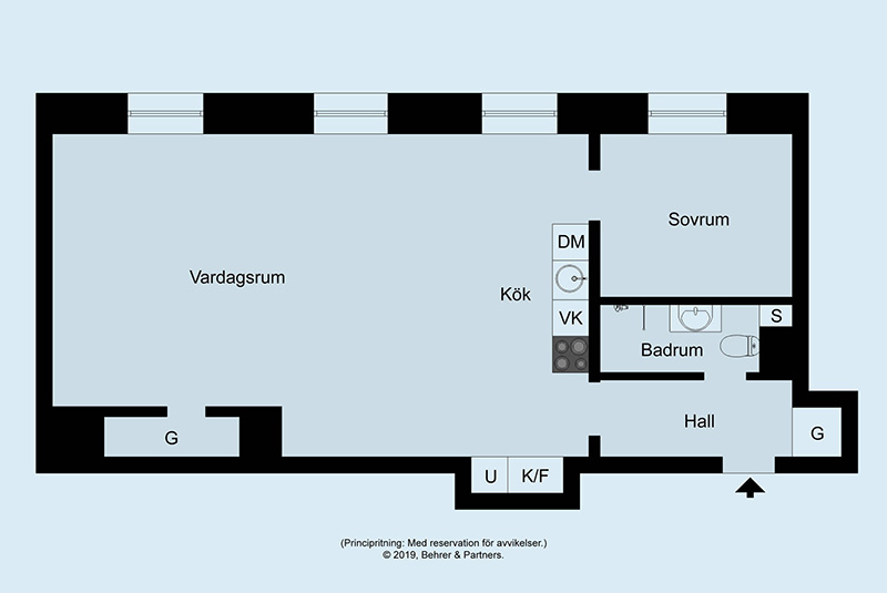 Открытый интерьер стильной скандинавской квартиры (60 кв. м)