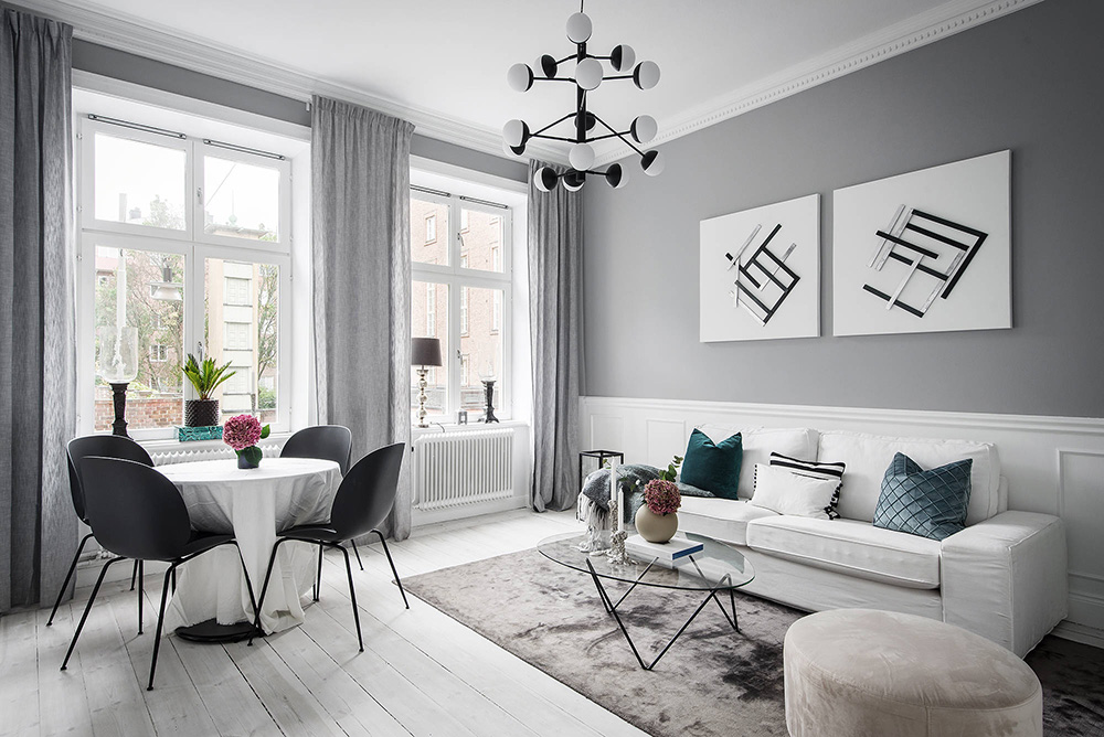 Стильная квартира в прохладной цветовой гамме в Стокгольме (53 кв. м)