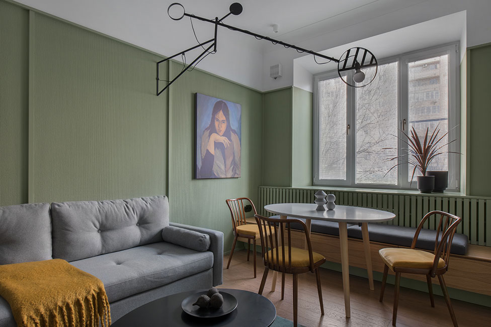 Современный интерьер с ретро-настроением в бывшей коммунальной квартире в Москве