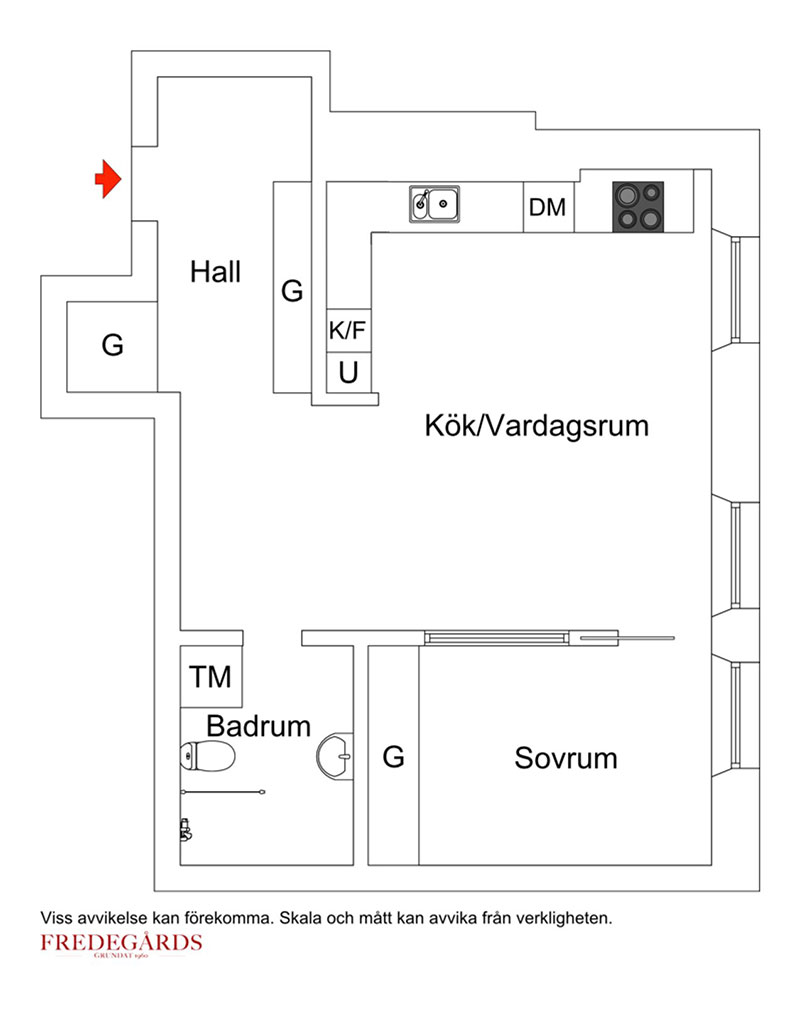 Маленькая квартира со стеклянной перегородкой в Швеции (42 кв. м)