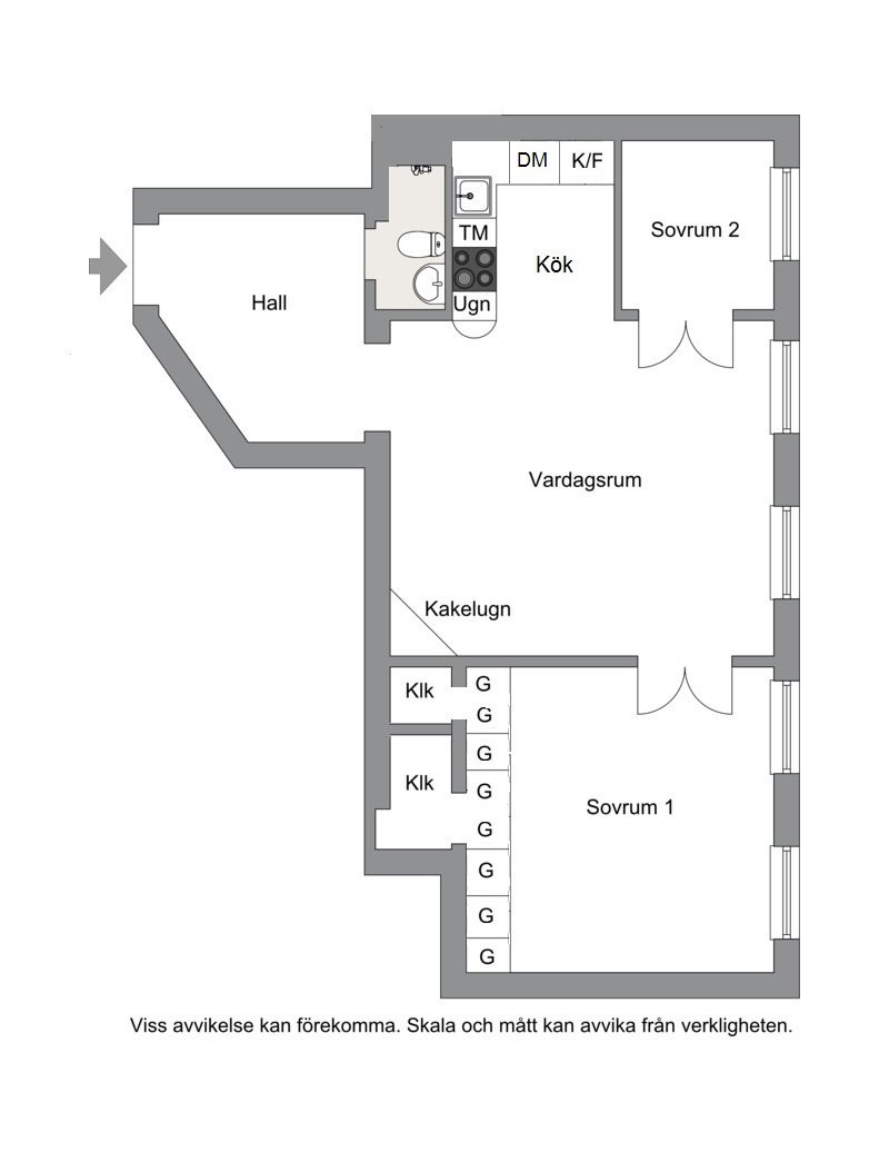 Светлая квартира с проходной гостиной и миниатюрной кухней (66 кв. м)