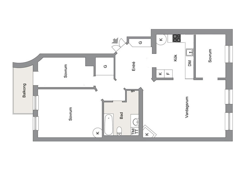 Просторная белоснежная квартира в Стокгольме (97 кв.м)