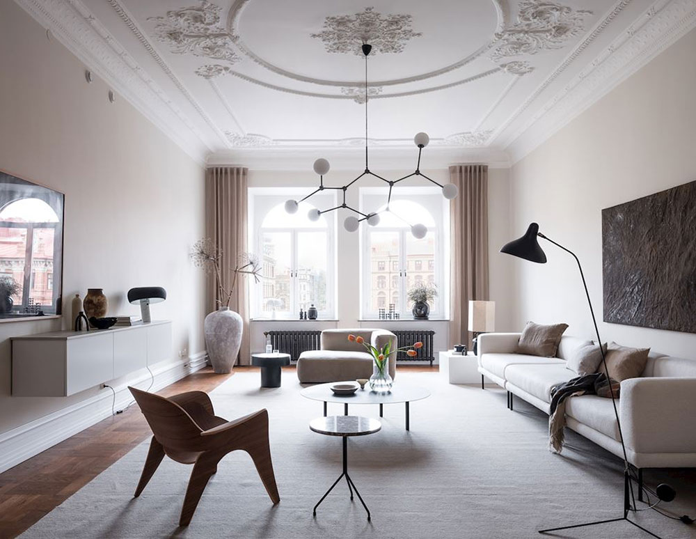 Sophisticated Contemporary Apartment With Stucco Ceiling In Goteborg Photos Ideas Design
