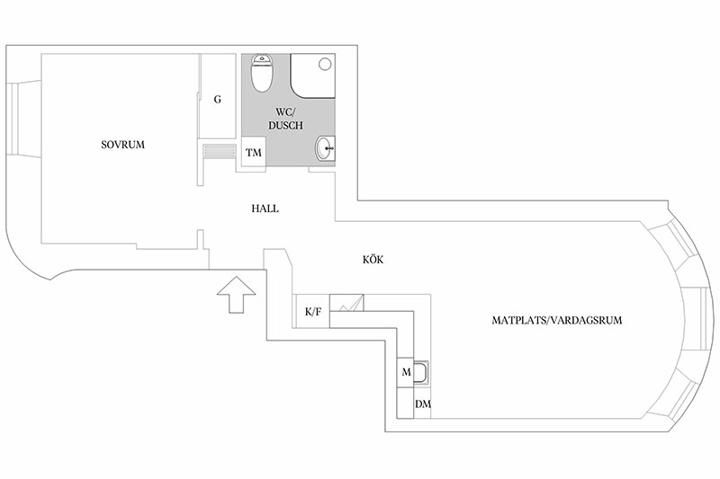 Маленькая двухкомнатная квартира в приятной цветовой гамме в Швеции (40 кв. м)