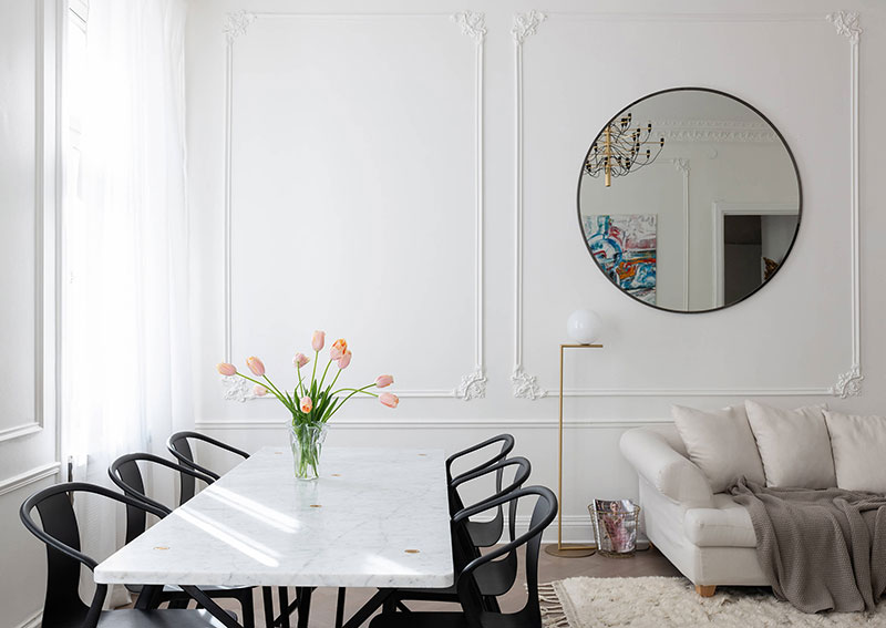 Romantic Snow White Apartment With Golden Details In Stockholm