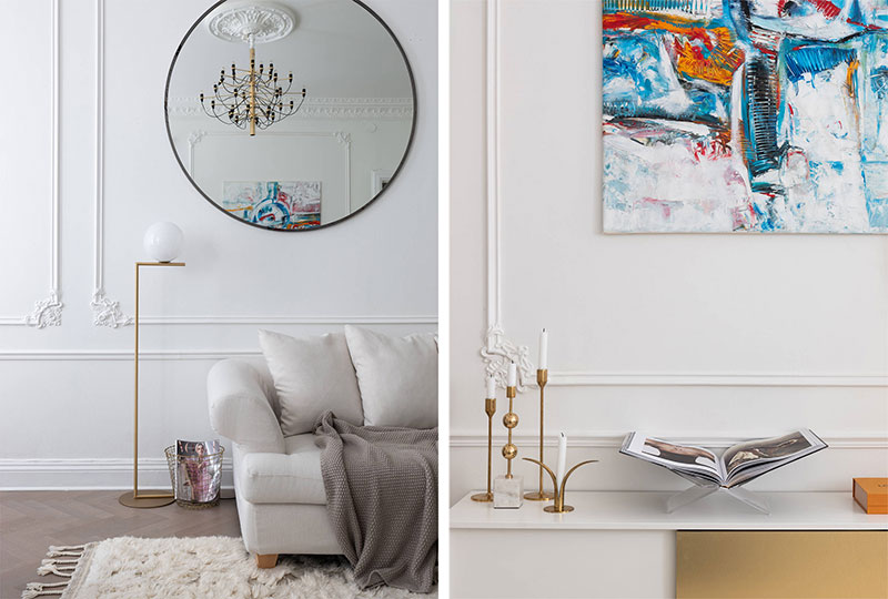 Романтичная белоснежная квартира с золотыми деталями в Стокгольме