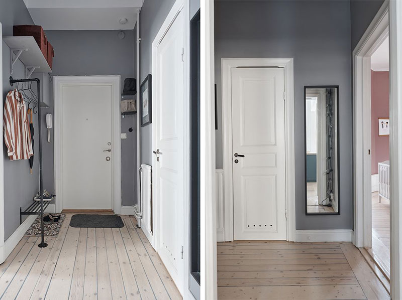 Замечательная шведская двушка с синей кухней и терракотовой спальней (58 кв. м)