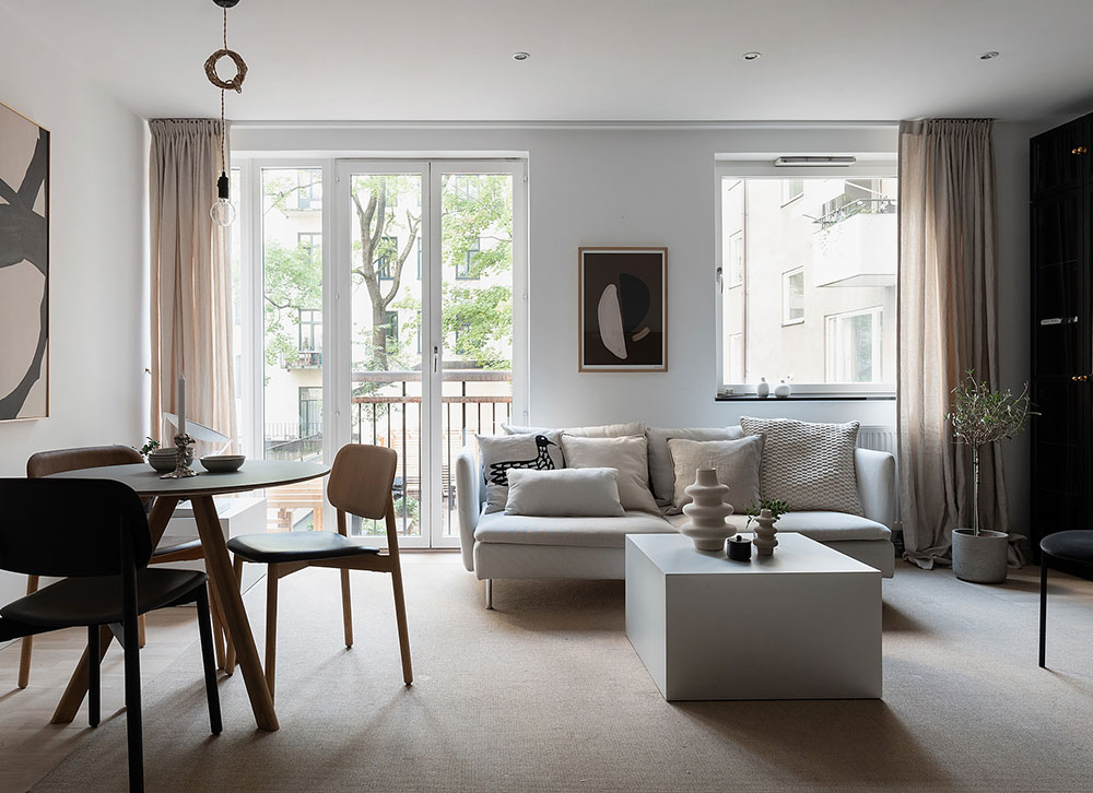 Light and elegant Scandinavian apartment with black glass cabinet (69 sqm)  〛 ◾ Photos ◾ Ideas ◾ Design - Sephina