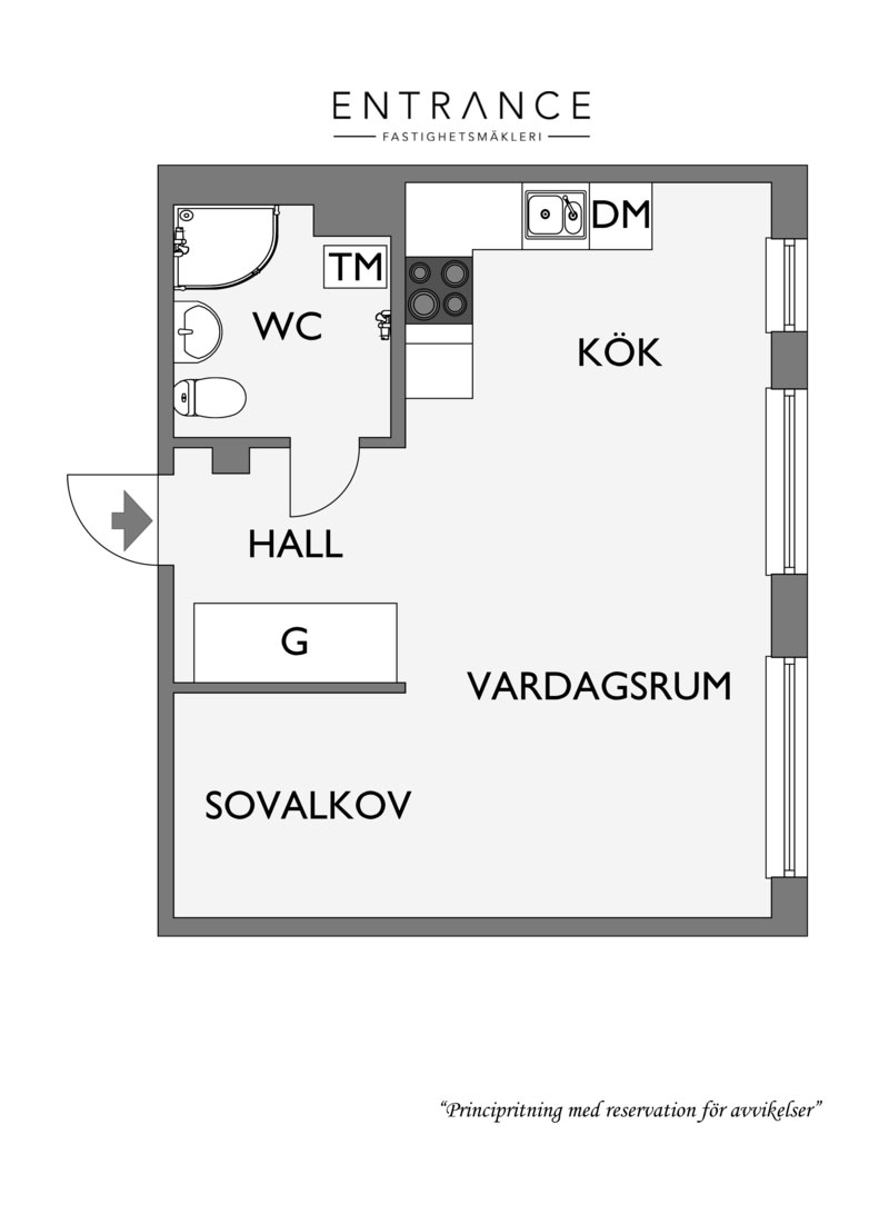 Маленькая квартира с тёмными стенами, огромными окнами и видами на речку в Швеции (39 кв. м)