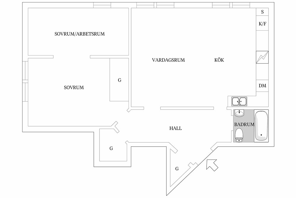 Тёмно-зеленые стены и открытая гостиная: уютная квартира в Гётеборге (63 кв. м)