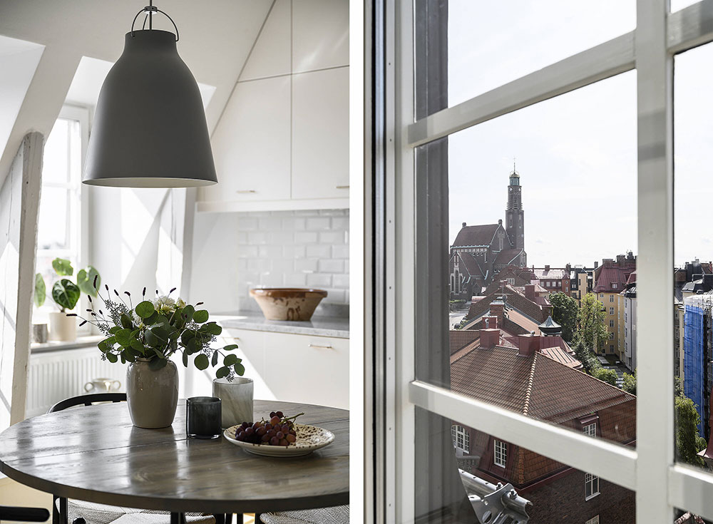 Современная двухуровневая квартира под крышей в Швеции