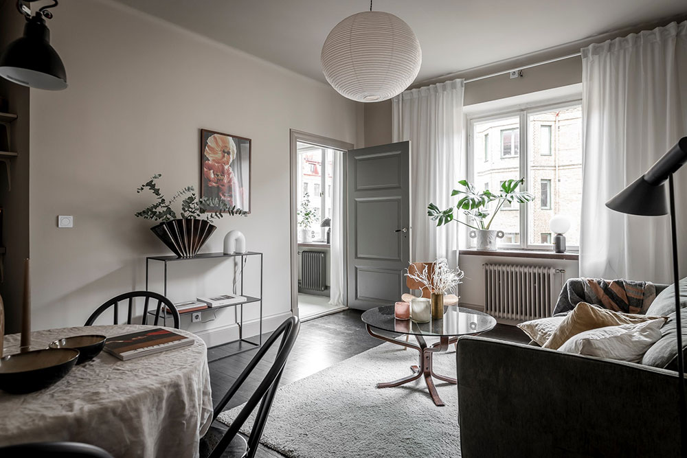 Маленькая скандинавская квартира в красивой приглушённой гамме (37 кв. м)
