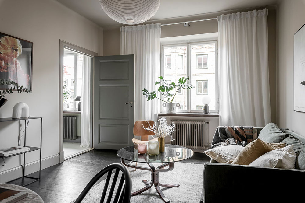 Маленькая скандинавская квартира в красивой приглушённой гамме (37 кв. м)