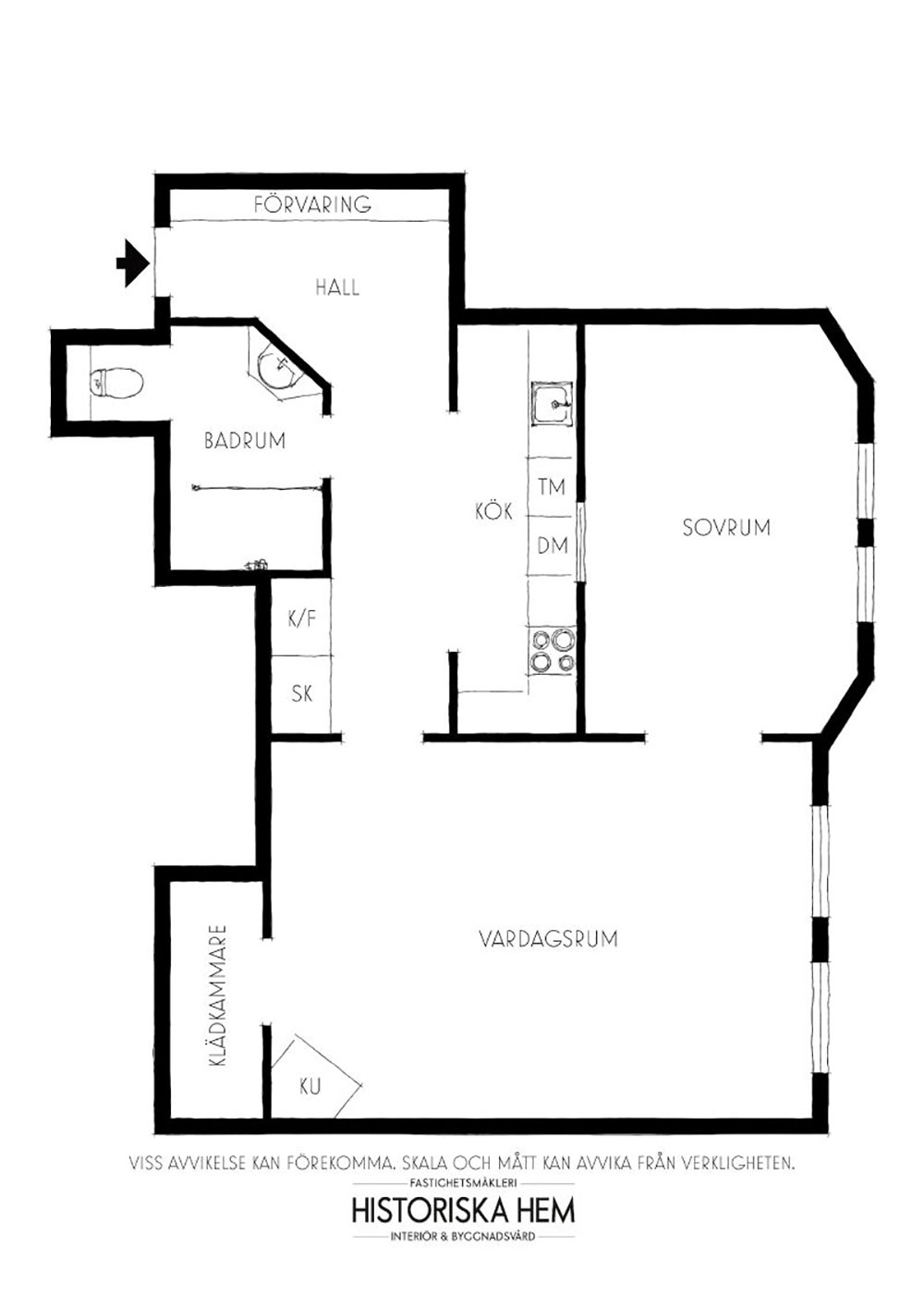 Скандинавская квартира с маленькой чёрной спальней (56 кв. м)