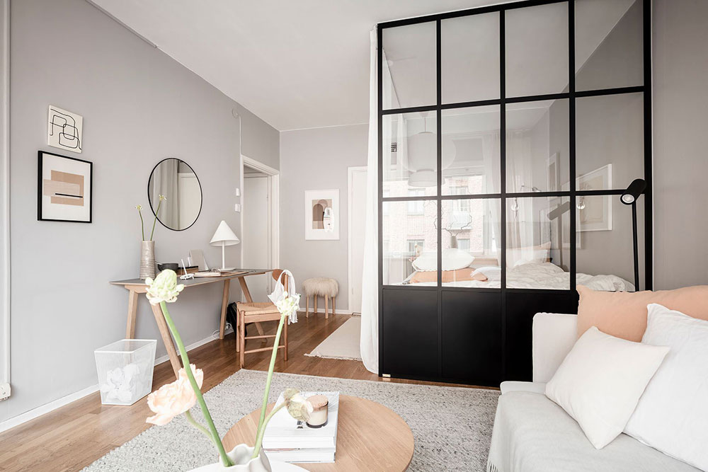 Бюджетный, но приятный интерьер небольшой квартиры студии в Швеции (36 кв. м)