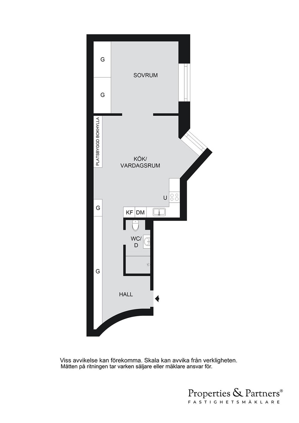 Стильный серый интерьер небольшой квартиры с проходной гостиной (39 кв. м)