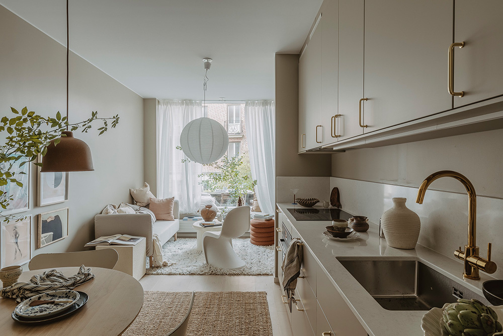 Маленькая квартира в Швеции с удлинённой планировкой и небольшой террасой (38 кв. м) Маленькая квартира в Швеции с удлинённой планировкой и небольшой террасой (38 кв. м)